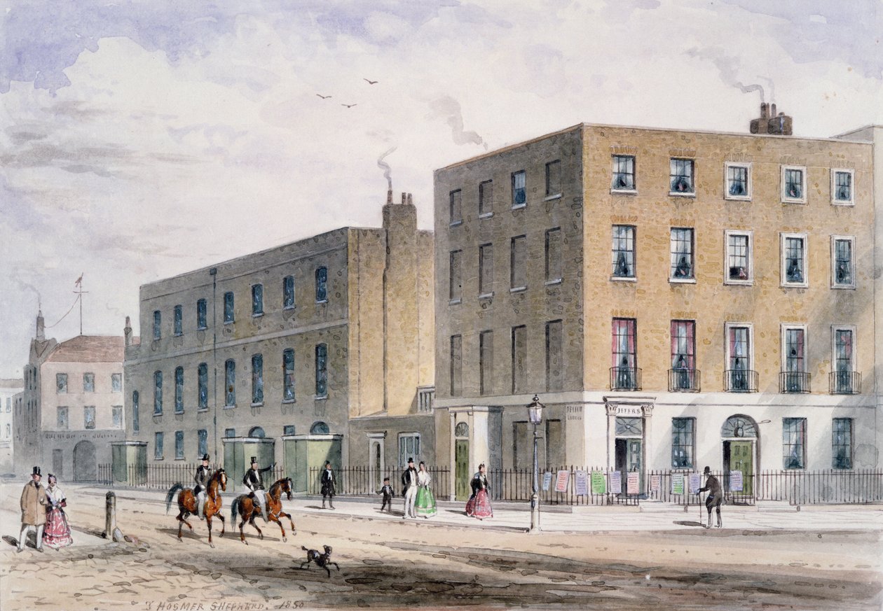 Näkymä Soho-aukiolle ja katoliselle kappelille, 1850 tekijältä Thomas Hosmer Shepherd