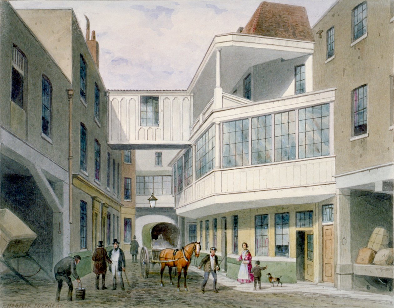 Näkymä Cross Keys Tavernille, Wood Street, Lontoon kaupunki, c1850. tekijältä Thomas Hosmer Shepherd