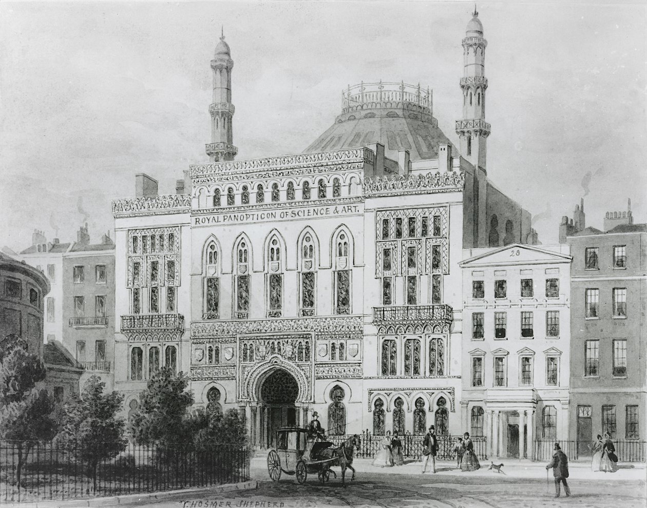 Näkymä Royal Panopticon of Science and Art, 1825 (litografia) tekijältä Thomas Hosmer Shepherd