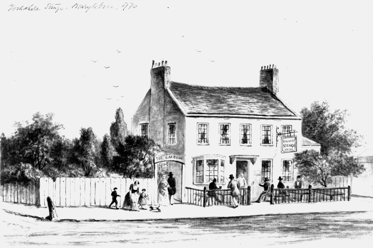 Näkymä Yorkshire Stingo Public Housesta Paddingtonissa, 1860-1859 (piirustus) tekijältä Thomas Hosmer Shepherd