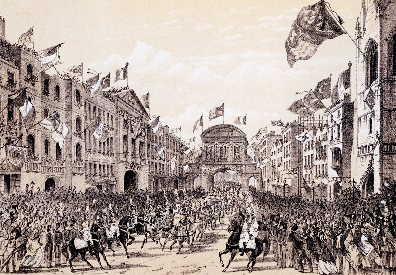 Napoleon III:n ja keisarinna Eugenien vierailu kaupungissa 19. huhtikuuta 1855 tekijältä Thomas Hosmer Shepherd