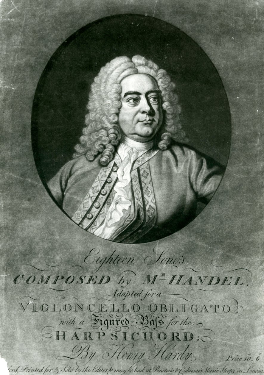 Kahdeksantoista Händelin säveltämää laulua sovitettuna sellovelvoitteelle Henry Hardyn cembalolla (mezzotint-kaiverrus) tekijältä Thomas Hudson