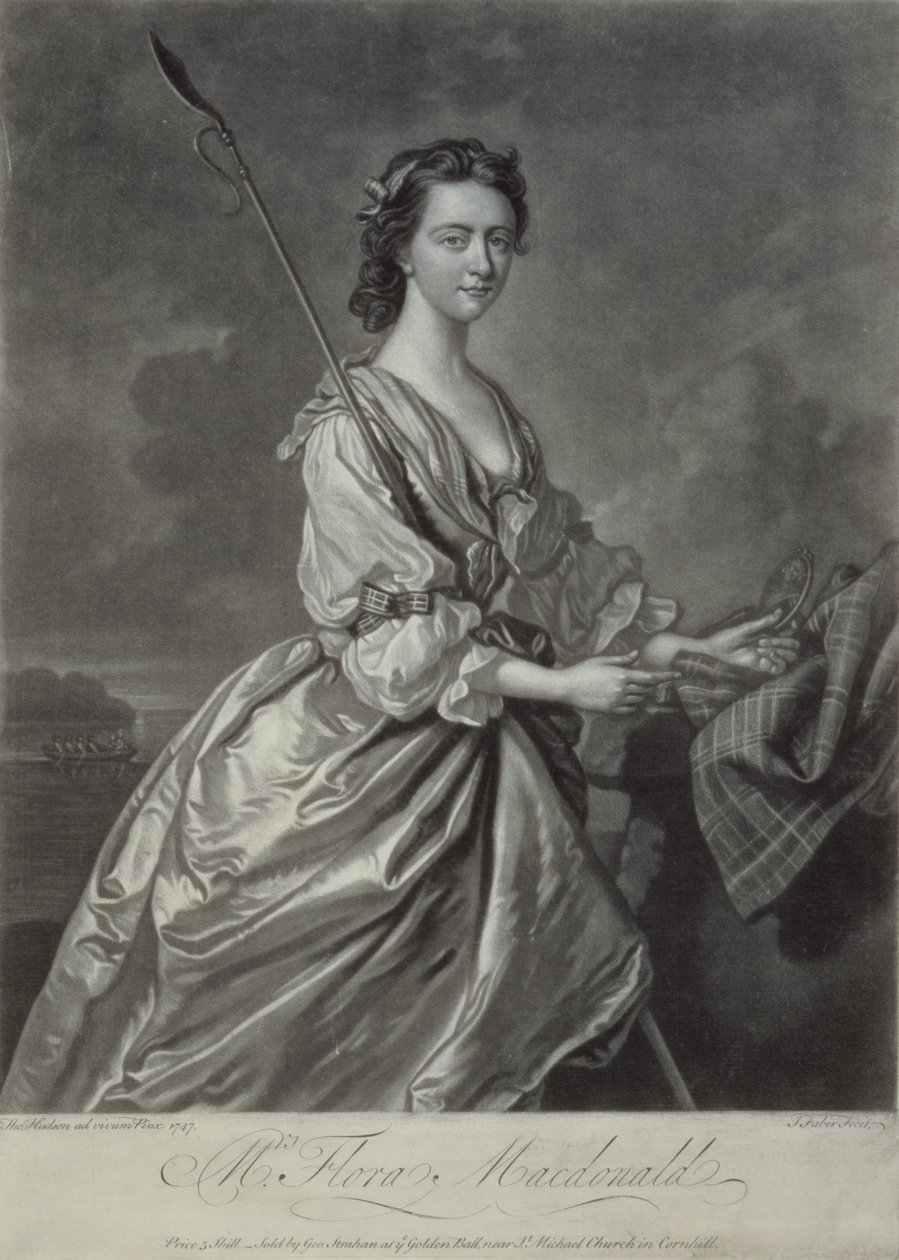 Flora MacDonald (1722-90), kaiverrus J. Faber, 1747 (mezzotint-kaiverrus) tekijältä Thomas Hudson
