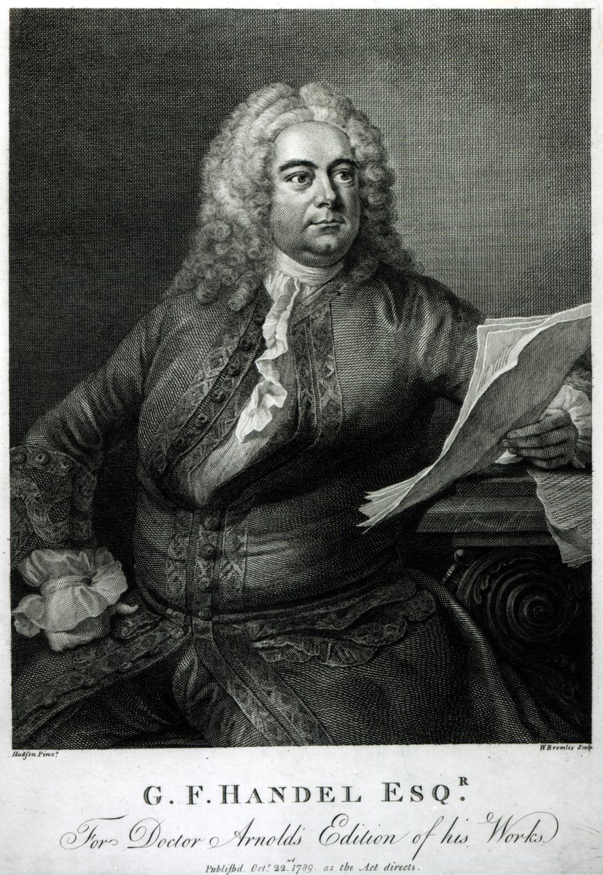 George Frederick Handel (1685-1759), kaiverrettu William Bromley (1769-1842), tohtori Arnoldin painokselle hänen (Handelin) teoksistaan, pub. 1789 tekijältä Thomas Hudson