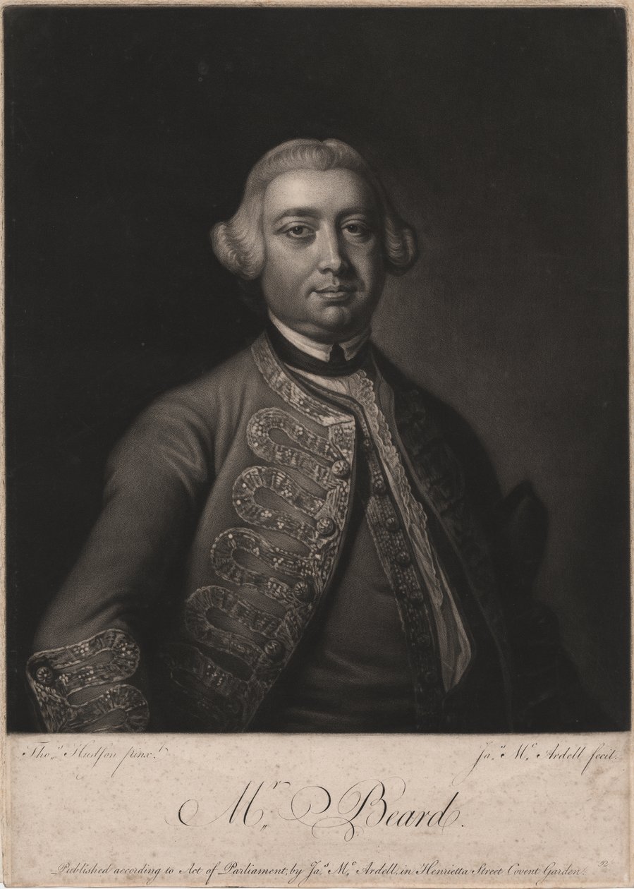 Mr. Beard, kaivertaja James McArdell (n.1729-65), 1764 (mezzotint). tekijältä Thomas Hudson