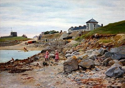 Kingsland, Cornwall, kahden tytön kanssa rannalla tekijältä Thomas J. Purchas