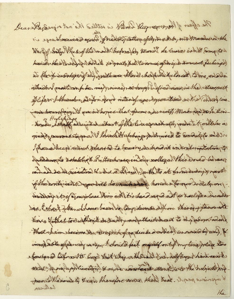 Nimikirjoituskirje Yhdysvaltain Ranskan ministerinä tohtori John Pagelle tekijältä Thomas Jefferson