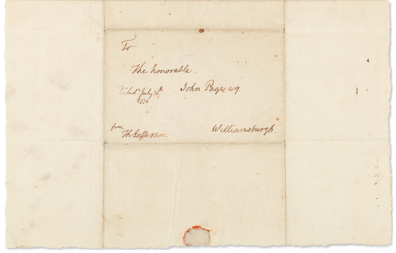 Nimikirjoituskirje John Pagelle, Philadelphia, 30. heinäkuuta 1776 (kynä ja muste paperille) tekijältä Thomas Jefferson