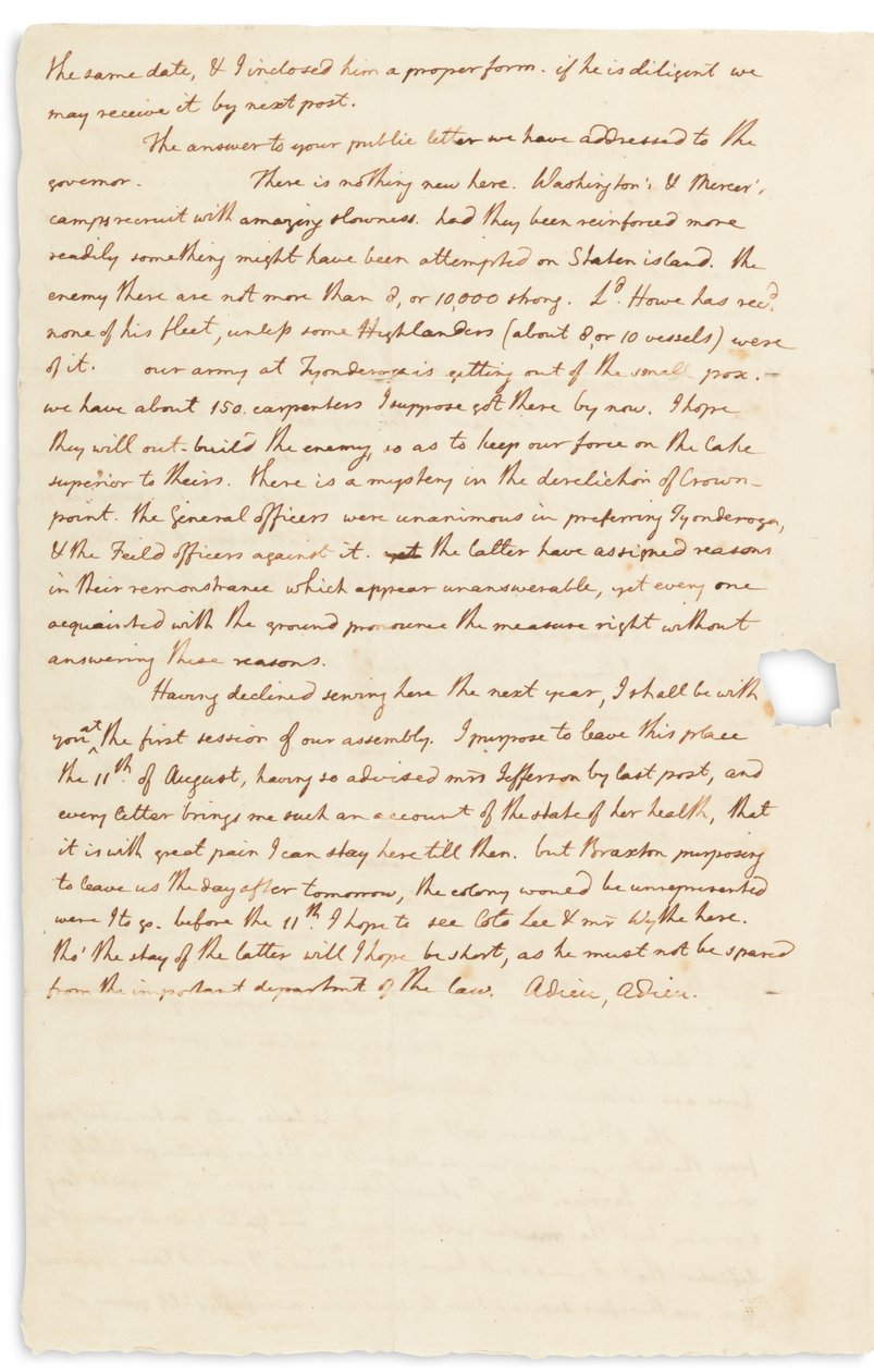 Nimikirjoituskirje John Pagelle, Philadelphia, 30. heinäkuuta 1776 tekijältä Thomas Jefferson