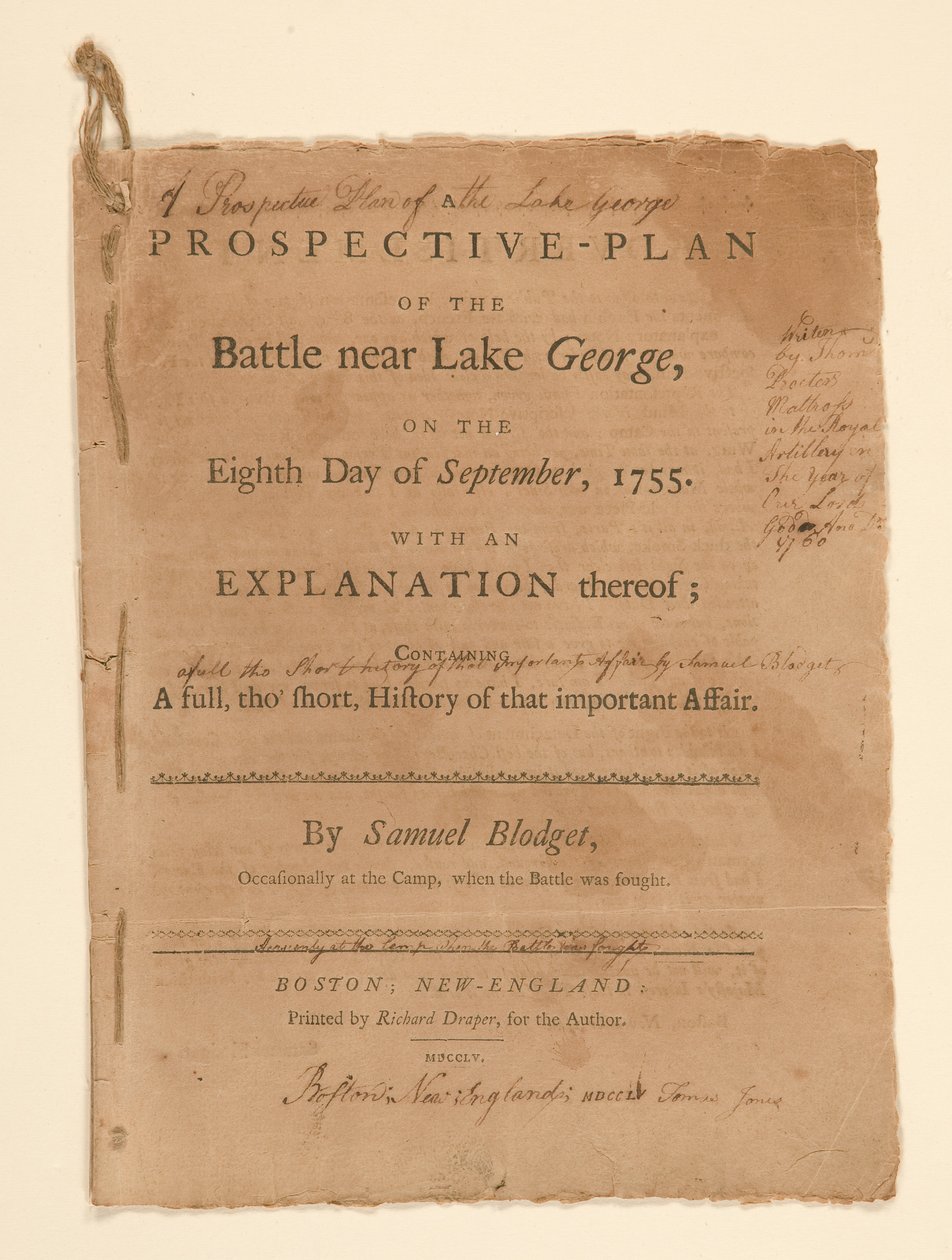 Taistelusuunnitelma taisteltiin lähellä Lake Georgea. Teksti (osa B) Samuel Blodgett tekijältä Thomas Johnston