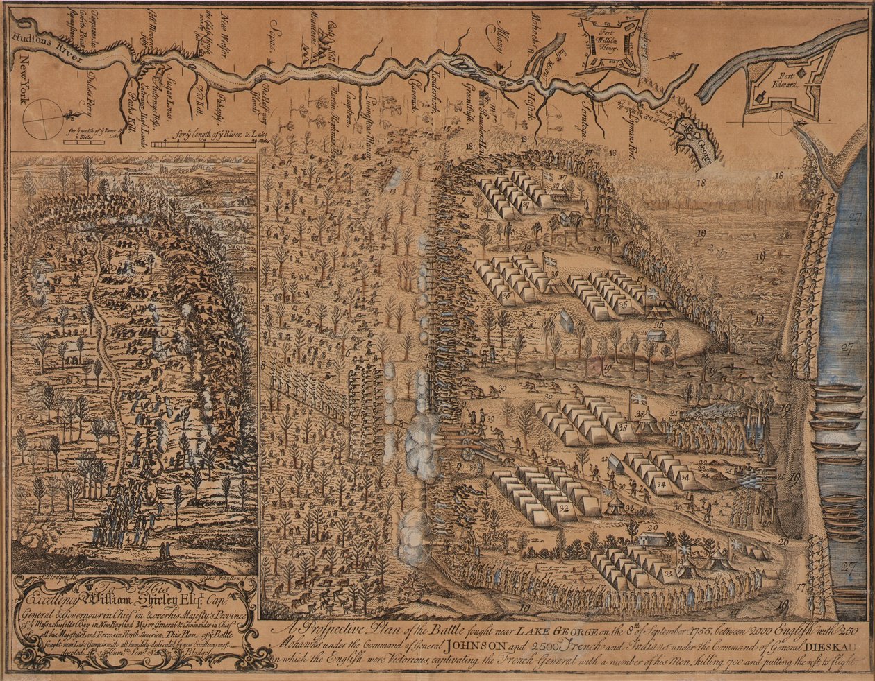 Suunnitelma 8. syyskuuta 1755 George-järven lähellä käytyjen taistelujen tulevaisuudennäkymistä tekijältä Thomas Johnston