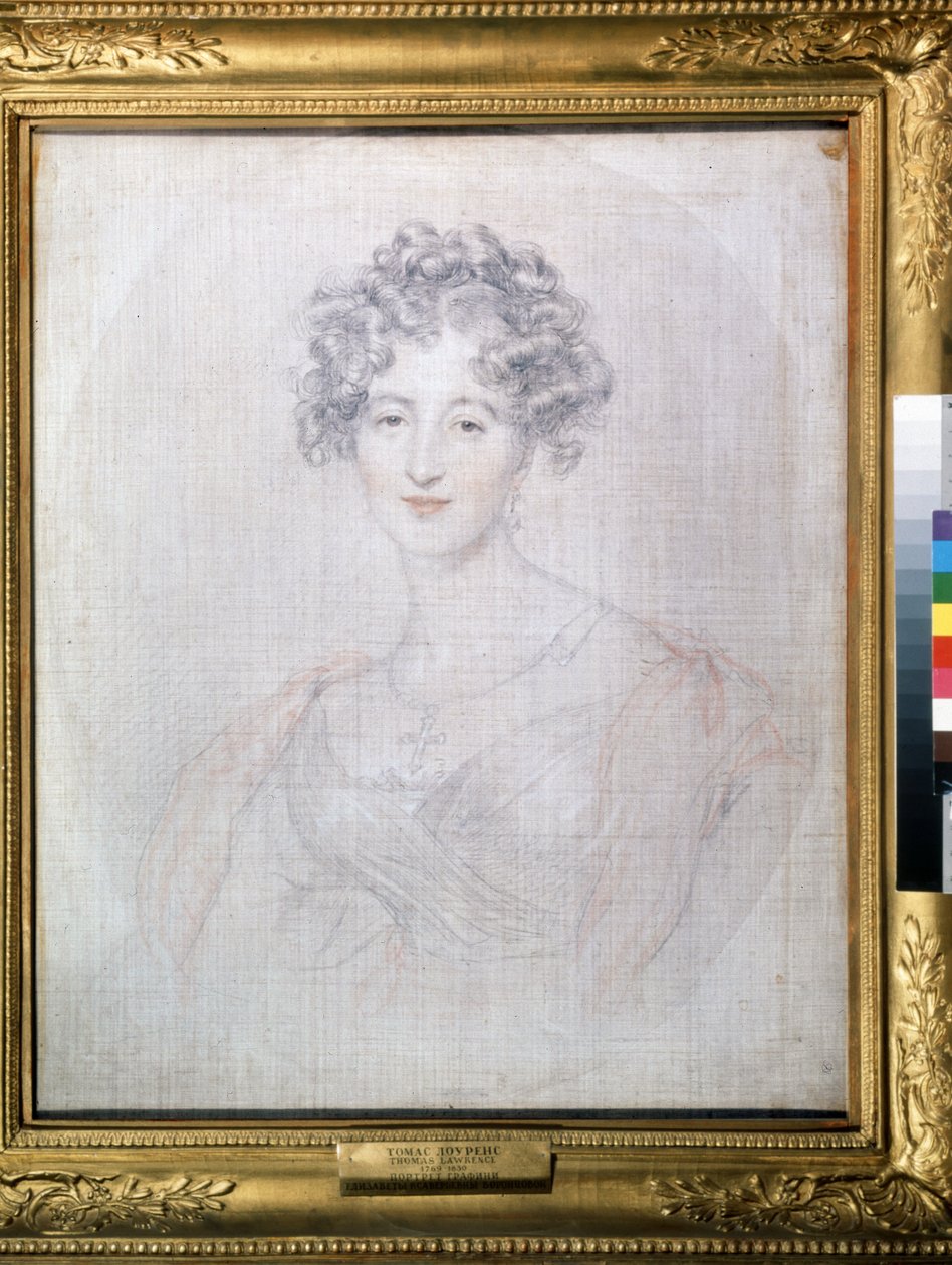 ""Kreivitär Elisabeth (Elizaveta) Vorontsovan (1792-1856) muotokuva"" Thomas Lawrencen (1769-1830) kynäpiirros 1821 Pushkin-museo, Moskova tekijältä Thomas Lawrence