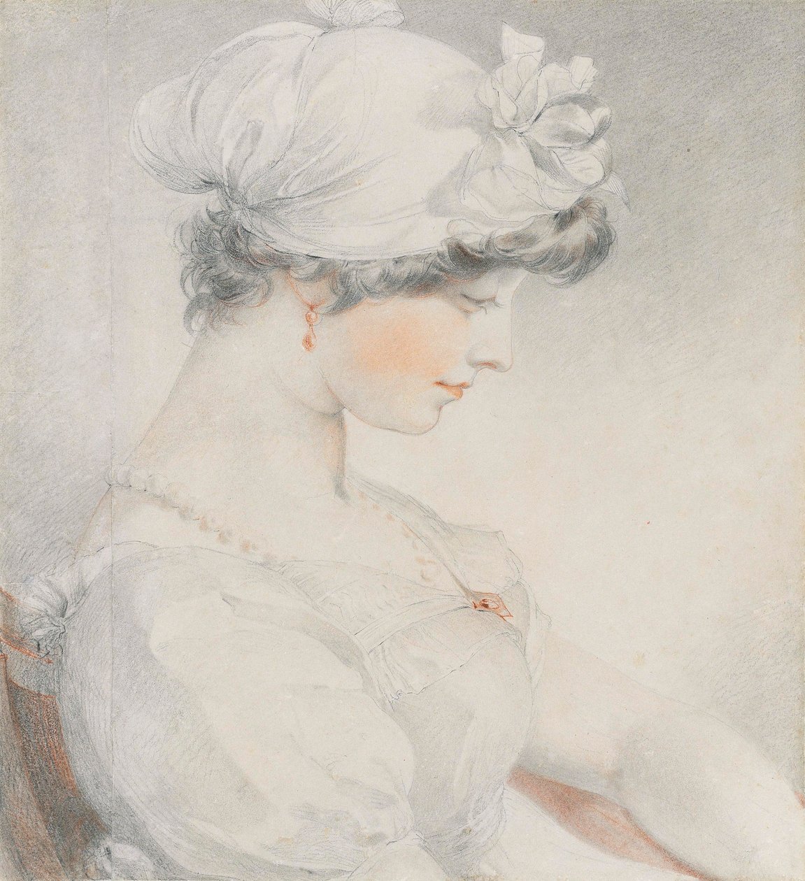 Julia Angersteinin muotokuva, puolipitkä, profiilissa oikealla (lyijykynä, musta-punainen liitu, jämäkkä) tekijältä Thomas Lawrence