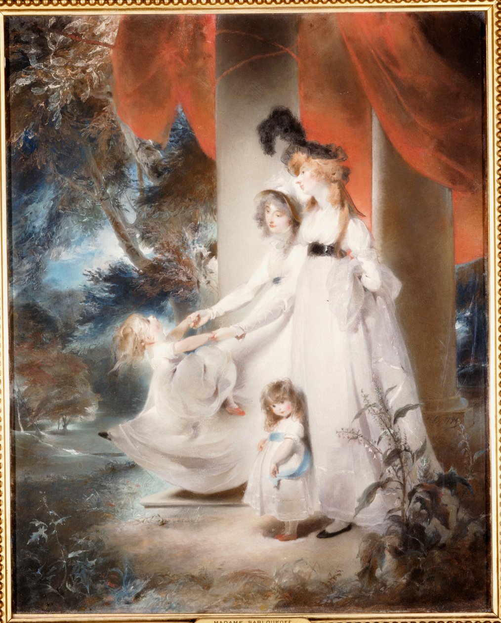 Muotokuva rouva Ayscoghe Boucherettista kahden vanhimman lapsensa Emilian ja Ayscoghen sekä puolisiskonsa Juliana Angersteinin, myöhemmin Madame Sabloukoffin kanssa puutarhassa tekijältä Thomas Lawrence