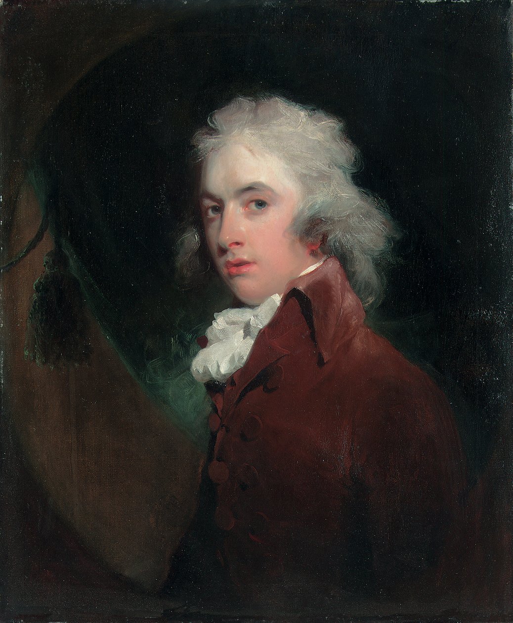 Herran muotokuva. Peniston Lamb, puolipitkä, samettitakissa, jossa valkoinen kravatti, teeskennelty soikea tekijältä Thomas Lawrence