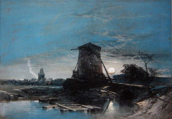 Kuutamoinen hollantilainen maisema tekijältä Thomas Leeson the Elder Rowbotham