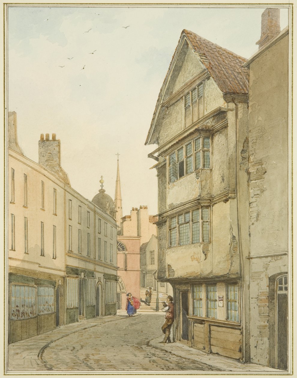 Back Street, katsoen pohjoiseen kohti Baldwin Streetiä (akvarelli paperille) tekijältä Thomas Leeson the Elder Rowbotham