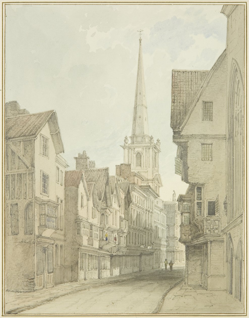 Broad Street (akvarelli paperille) tekijältä Thomas Leeson the Elder Rowbotham