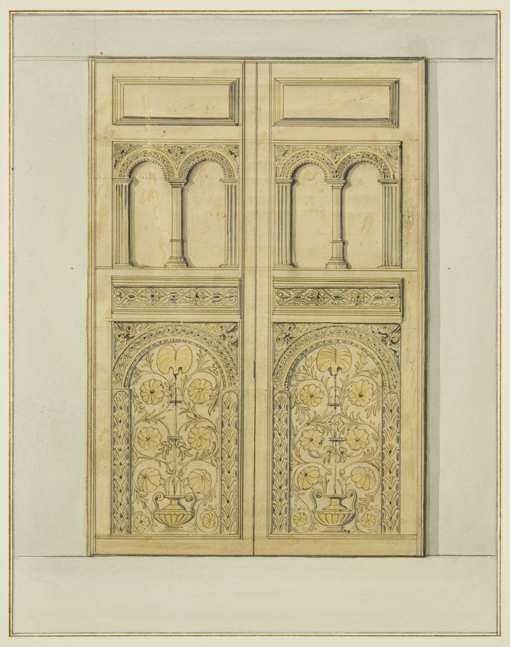 Veistetty Inner Doorway Tower -sisäänkäynti, Pyhän Johanneksen kirkko (akvarelli paperille) tekijältä Thomas Leeson the Elder Rowbotham