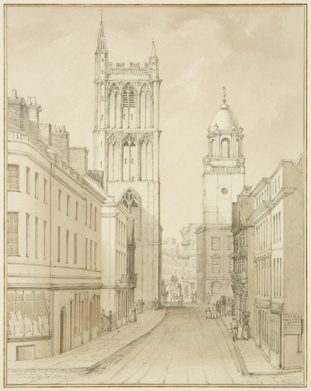 Corn Street (akvarelli paperille) tekijältä Thomas Leeson the Elder Rowbotham