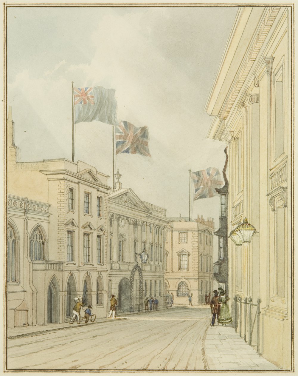 Corn Street valtuustotalosta (akvarelli paperille) tekijältä Thomas Leeson the Elder Rowbotham