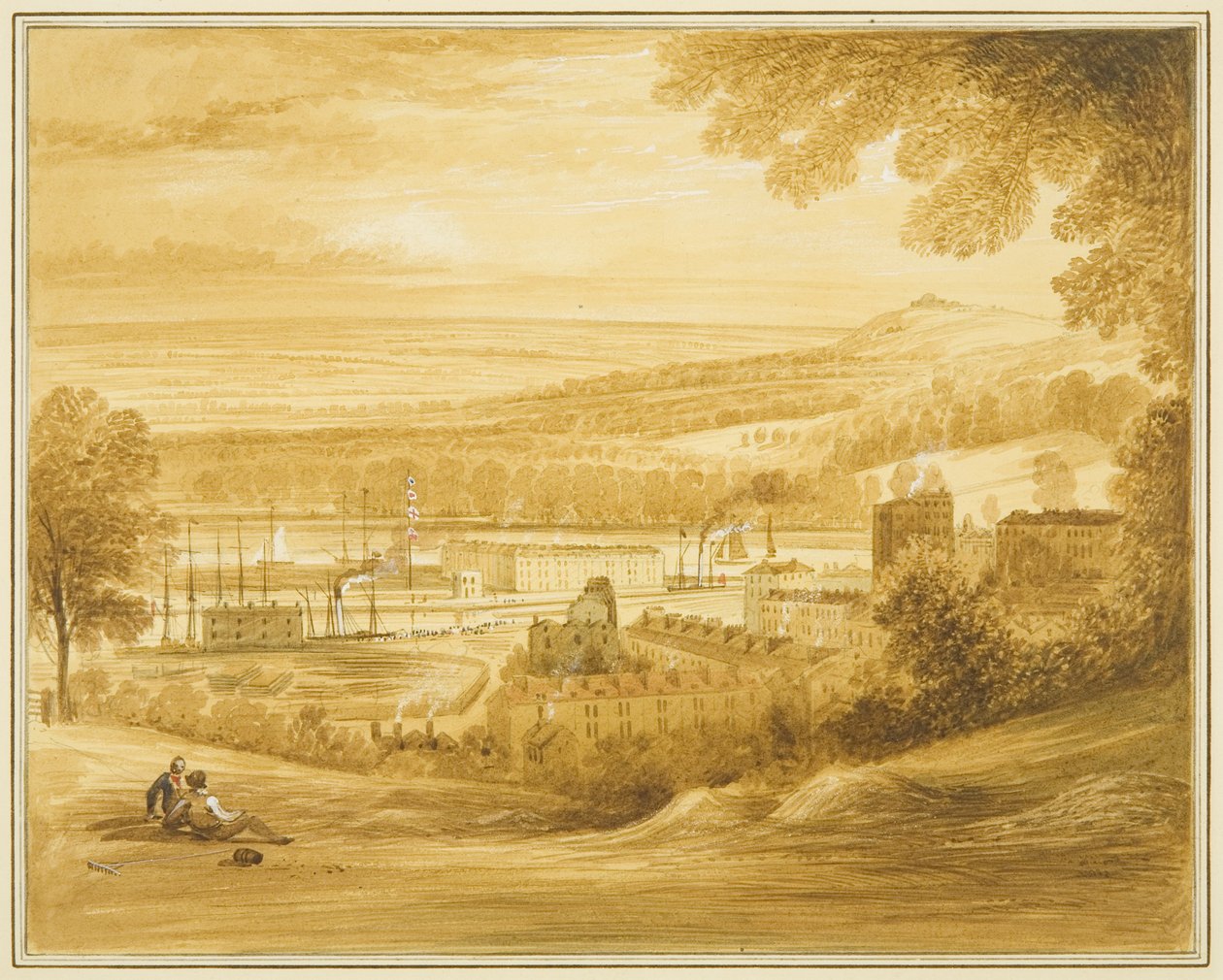 Cumberland Basin nähtynä kentältä lähellä Clifton Churchia tekijältä Thomas Leeson the Elder Rowbotham