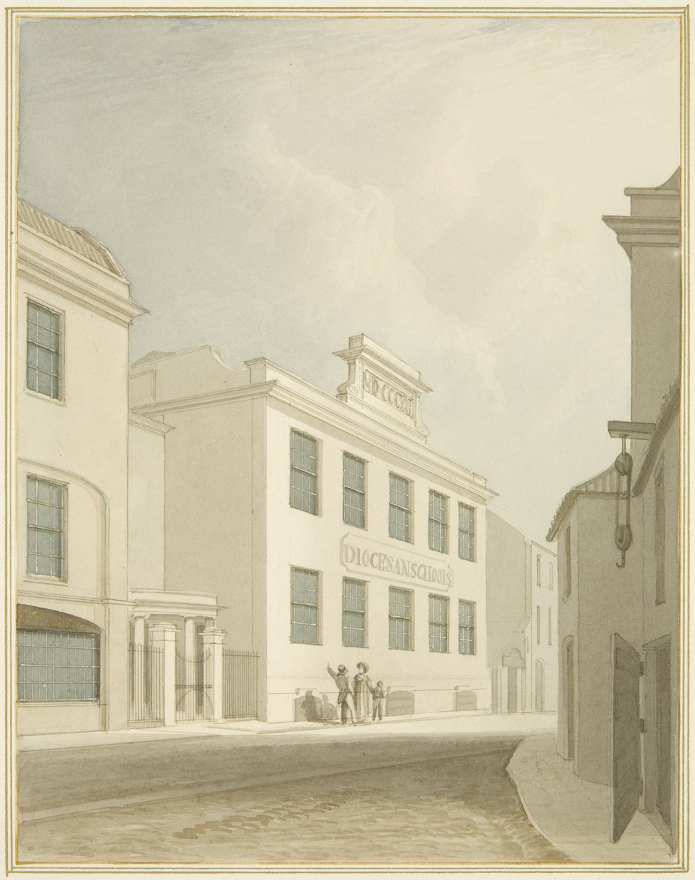 Hiippakunnan koulut, Nelson Street (akvarelli paperille) tekijältä Thomas Leeson the Elder Rowbotham