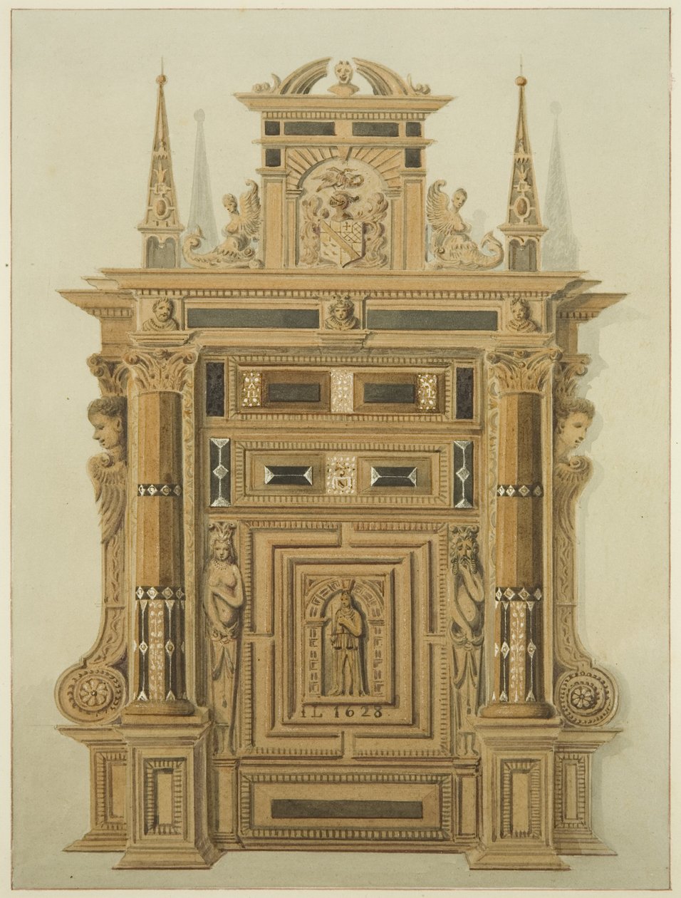 Oviaukko Langton Mansionissa, takana (akvarelli paperille) tekijältä Thomas Leeson the Elder Rowbotham