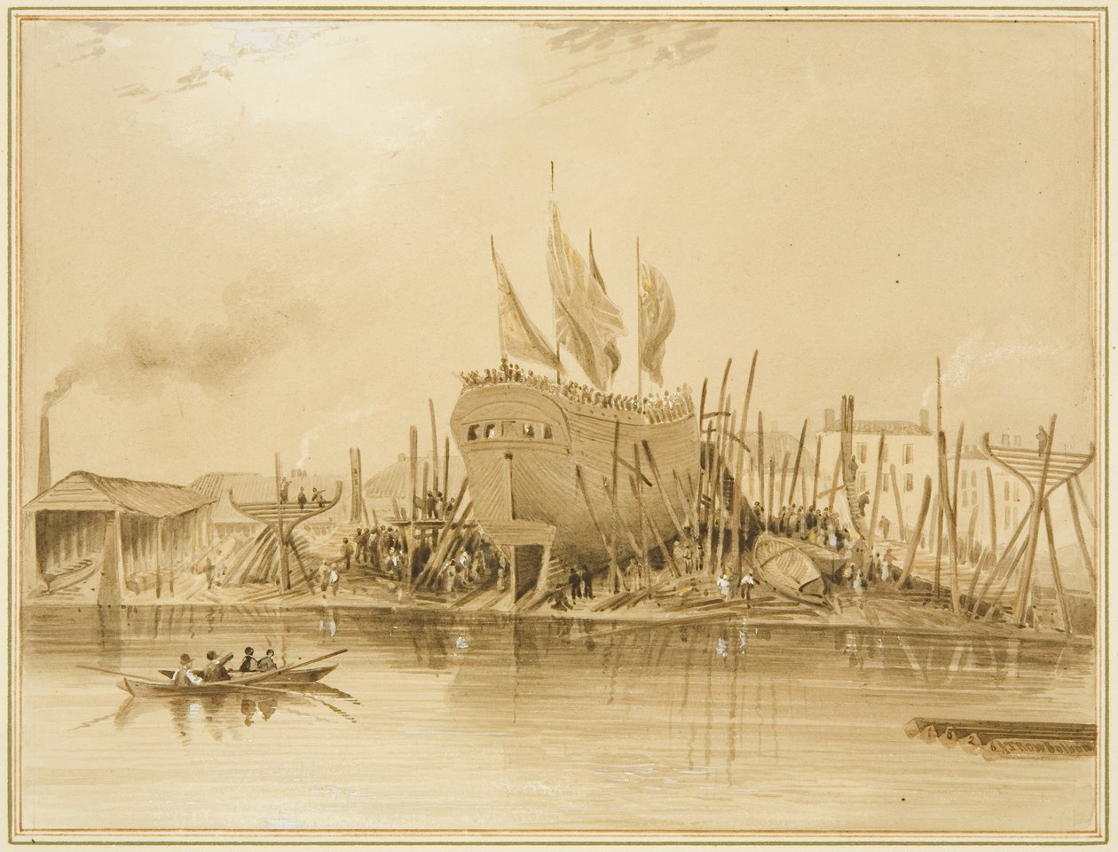 Itäinen Wapping Dock, "Avonin" laukaisu, 1826 tekijältä Thomas Leeson the Elder Rowbotham