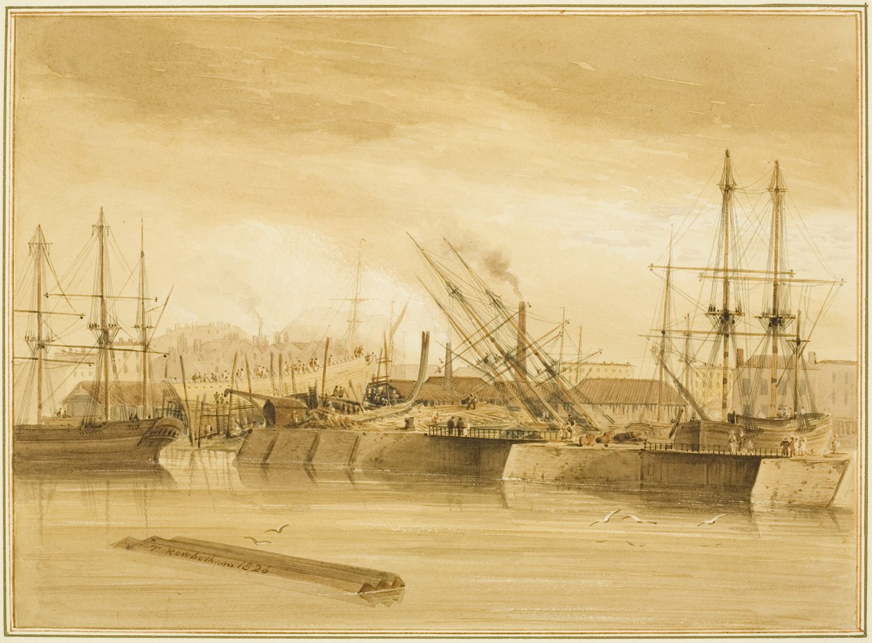 Eastern Wapping Dock, jossa näkyy parkki "Avon" varastossa tekijältä Thomas Leeson the Elder Rowbotham