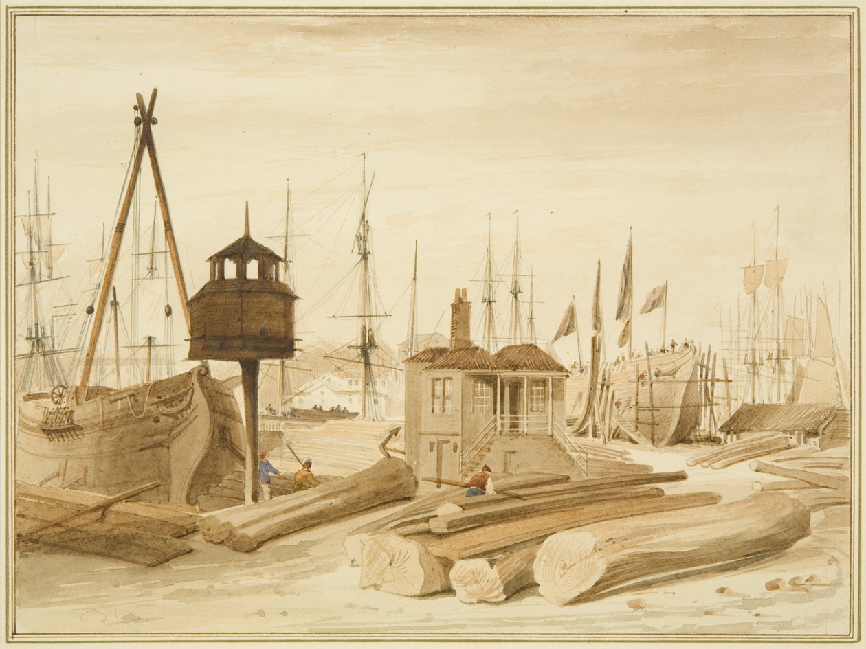 Eastern Wapping Dock, jossa lanseerataan parkki "Avon" tekijältä Thomas Leeson the Elder Rowbotham