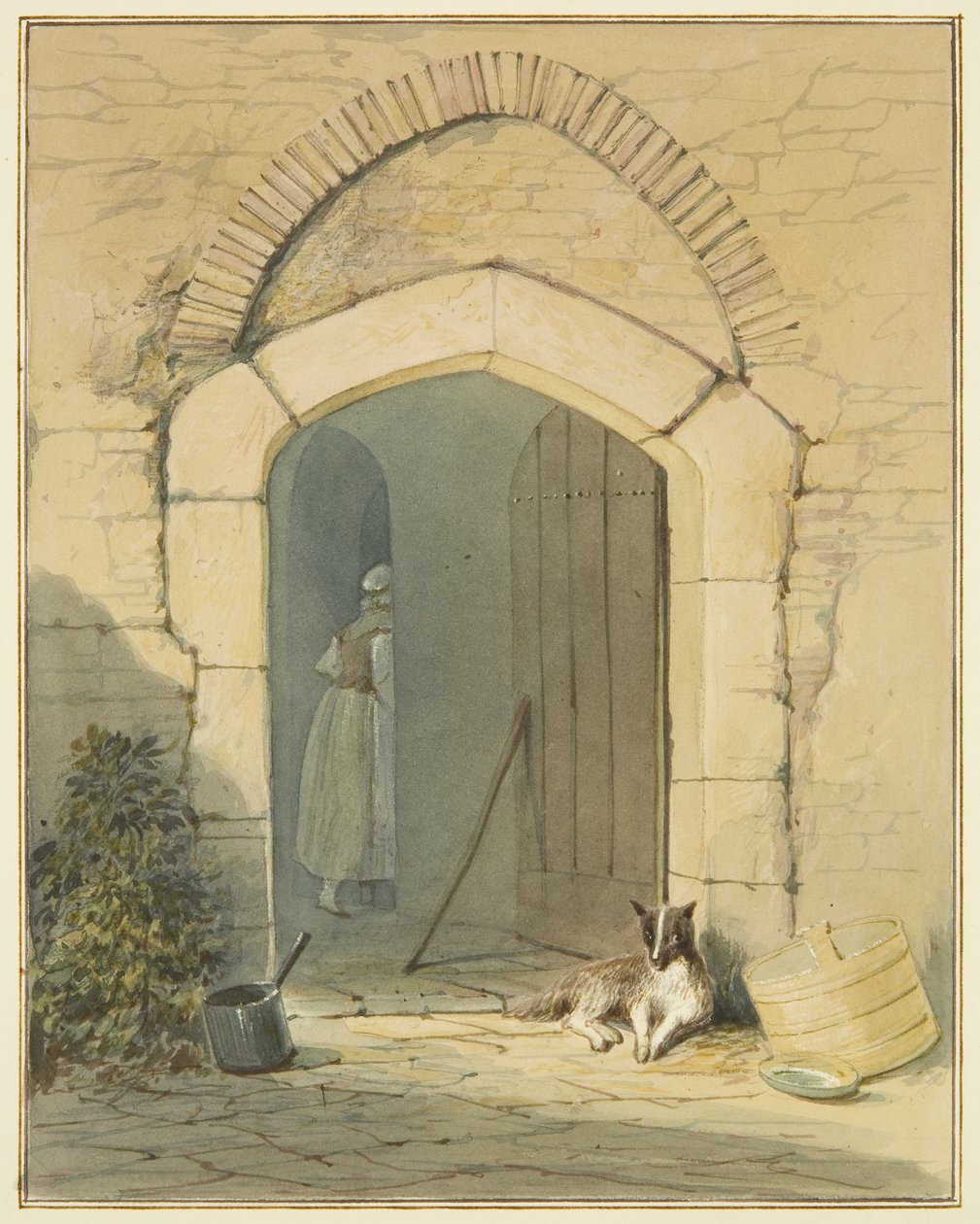 Maalaistalon sisäänkäynti tekijältä Thomas Leeson the Elder Rowbotham
