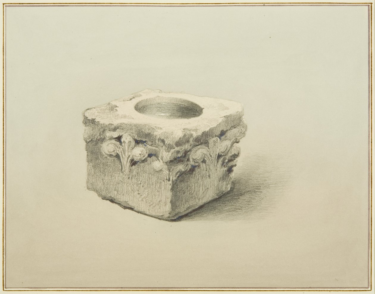 Fontti löytyy kohdasta "Three Sugar Loaves", Backstreet (kynä ja akvarelli paperilla) tekijältä Thomas Leeson the Elder Rowbotham