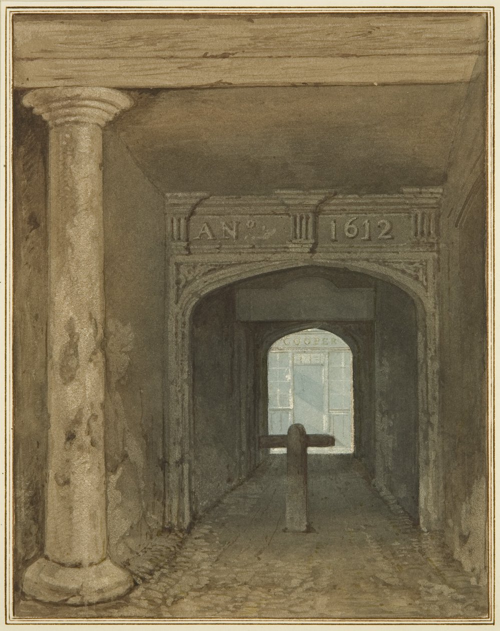 Guard House Passage, Wine Street (akvarelli paperille) tekijältä Thomas Leeson the Elder Rowbotham