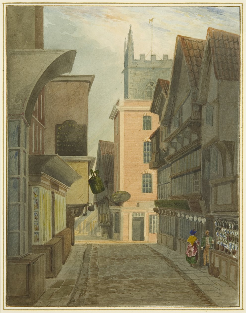 Mary-le-Port Street (akvarelli paperille) tekijältä Thomas Leeson the Elder Rowbotham