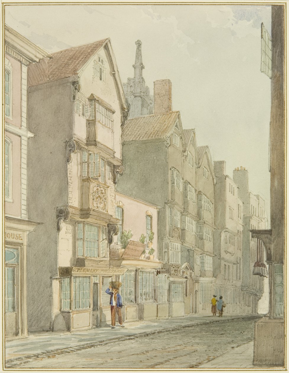 Mary-le-Port Street (akvarelli paperille) tekijältä Thomas Leeson the Elder Rowbotham