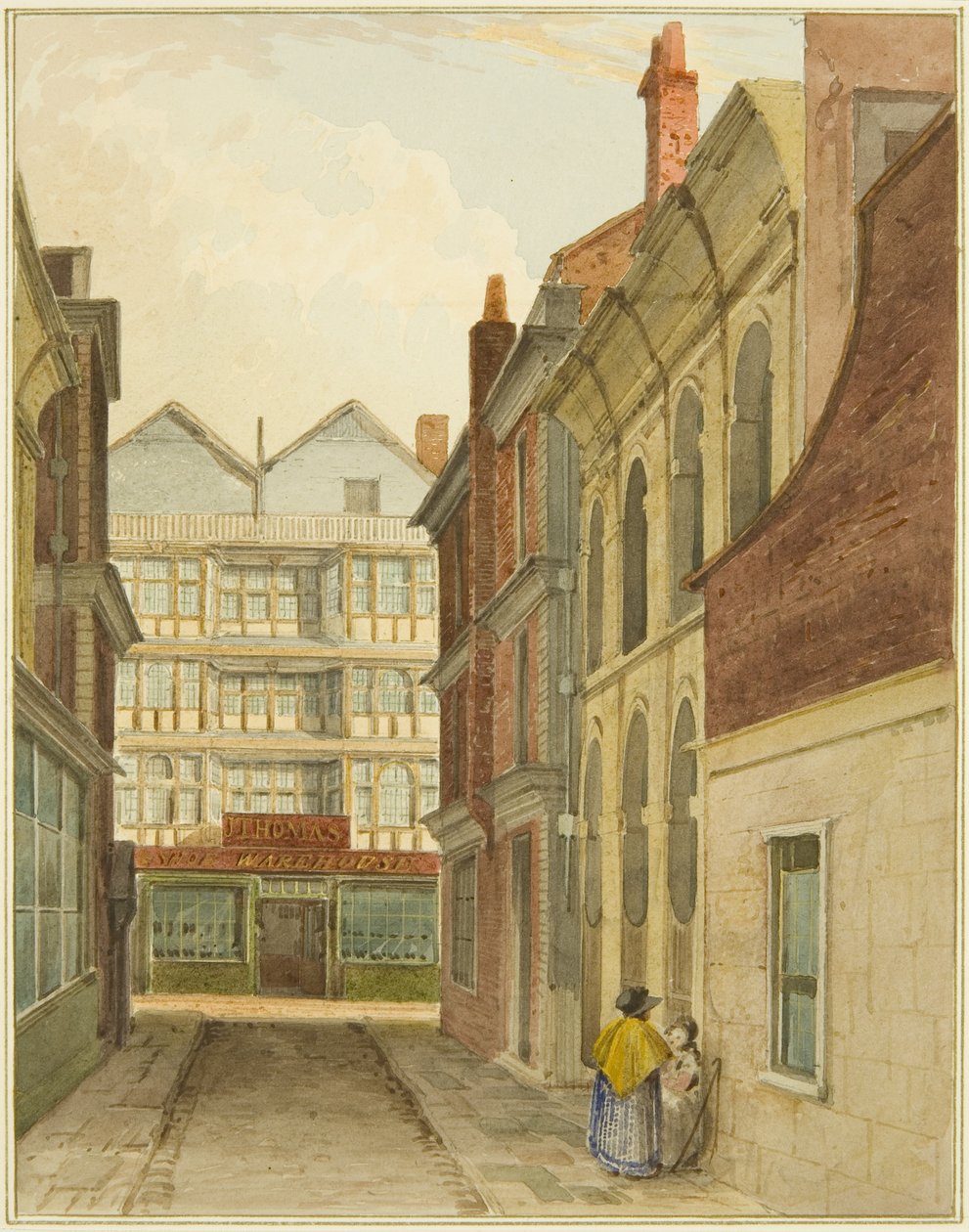Mary-le-Port Street juustotorilta nähtynä (akvarelli paperille) tekijältä Thomas Leeson the Elder Rowbotham