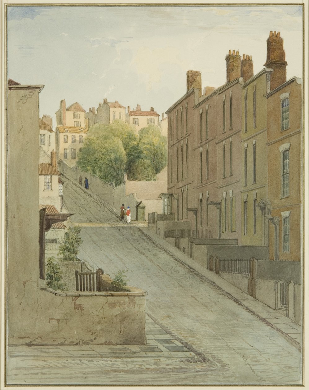 Montague Street ja talot Kingsdownissa (kynä ja akvarelli paperilla) tekijältä Thomas Leeson the Elder Rowbotham