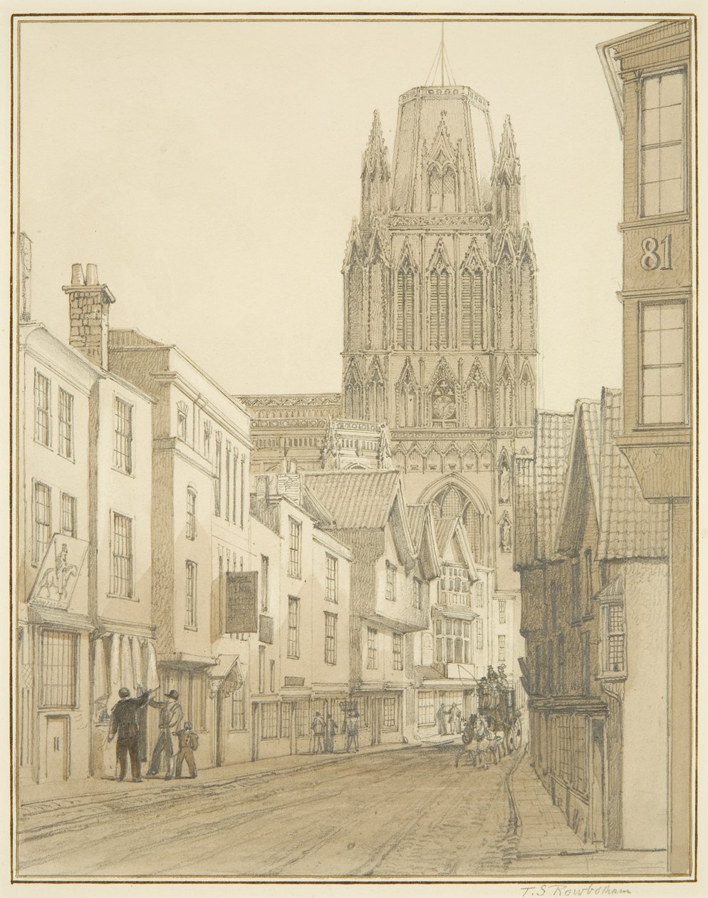 Pohjoinen näkymä St Mary Redcliffe -kirkolle Redcliffe Streetiltä nähtynä tekijältä Thomas Leeson the Elder Rowbotham