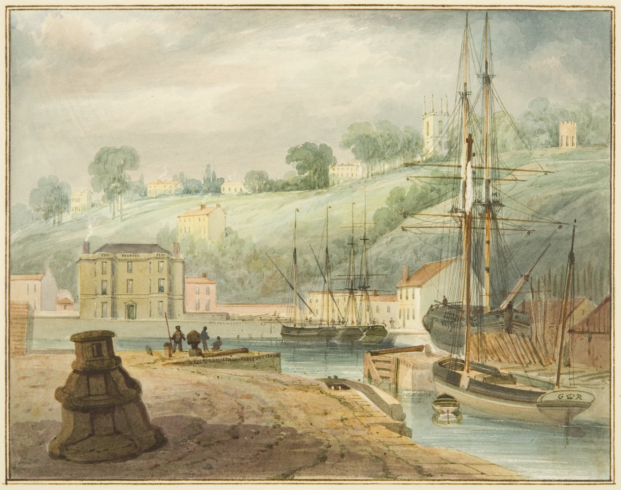 Vanha kelluva telakka, Hotwell Road, Cliftoniin ja Goldney Rotundaan päin tekijältä Thomas Leeson the Elder Rowbotham