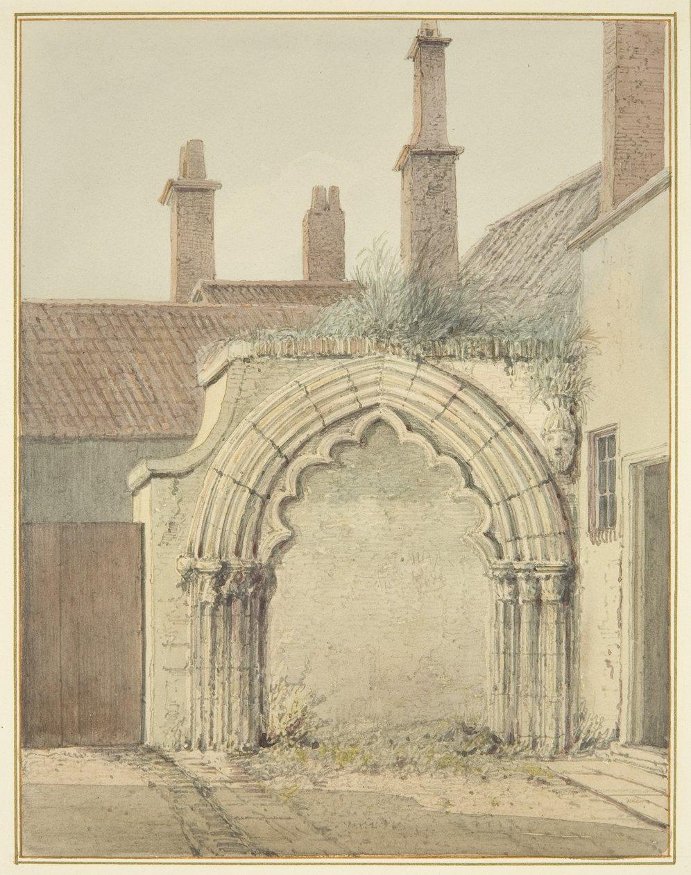 Vanha portti Prebendalin taloon Cloisters of Bristol Cathedralista (akvarelli paperille) tekijältä Thomas Leeson the Elder Rowbotham
