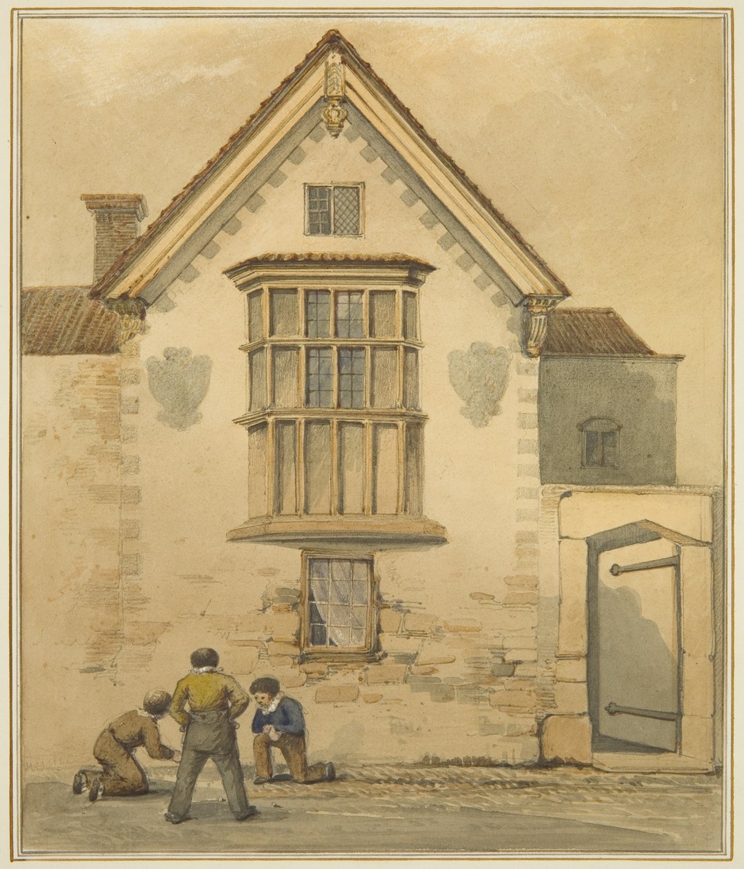 Vanha talo, nimeltään Palace, Pile Street (akvarelli paperille) tekijältä Thomas Leeson the Elder Rowbotham
