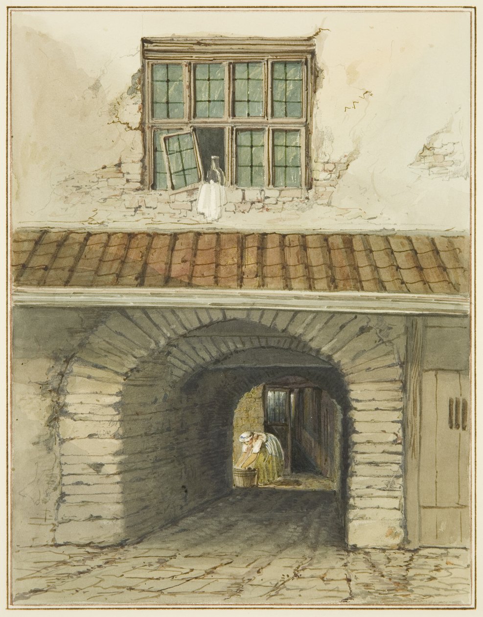 Passage Archway pois Marsh Streetistä talon takana (akvarelli paperille) tekijältä Thomas Leeson the Elder Rowbotham