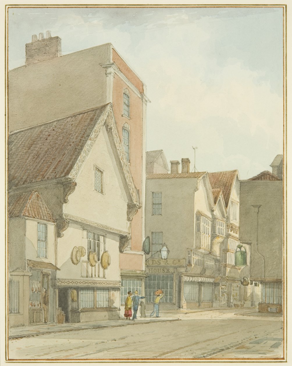 Peter Street ja Mary-le-Port Street (akvarelli kynällä paperille) tekijältä Thomas Leeson the Elder Rowbotham