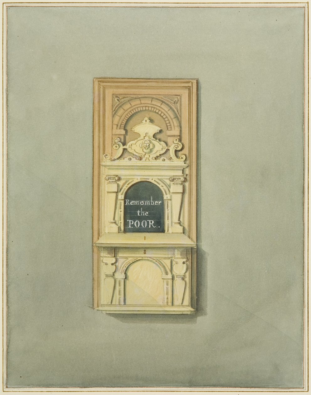 Köyhälaatikko Pyhän Johanneksen kirkossa (akvarelli paperille) tekijältä Thomas Leeson the Elder Rowbotham