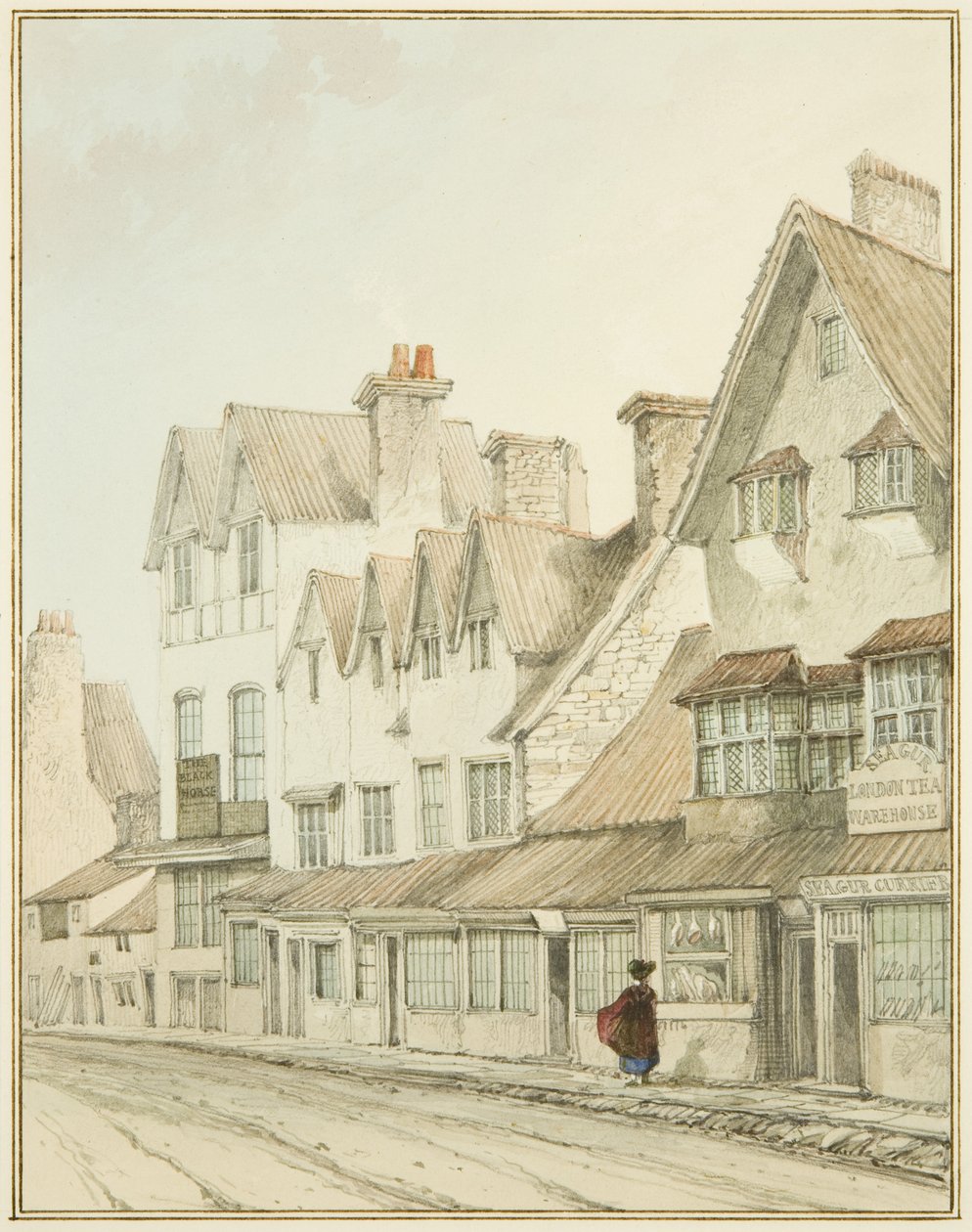 West Streetin eteläpuoli, ilman Lawfords Gatea (kynä ja akvarelli paperilla) tekijältä Thomas Leeson the Elder Rowbotham