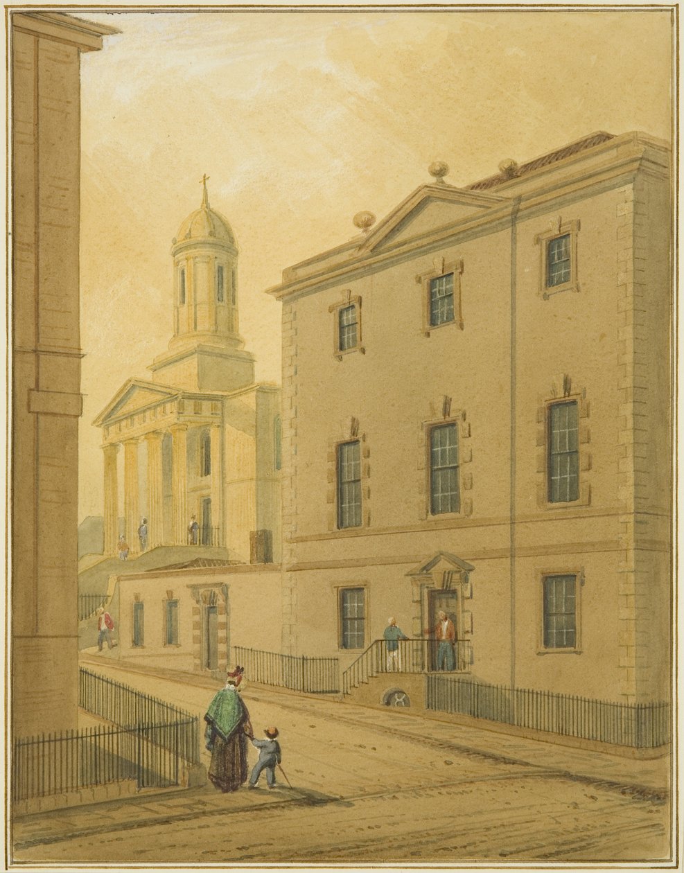 Pyhän Yrjön kappeli, jossa näkyy Great George Street, Park Streetin kulmasta (akvarelli paperille) tekijältä Thomas Leeson the Elder Rowbotham