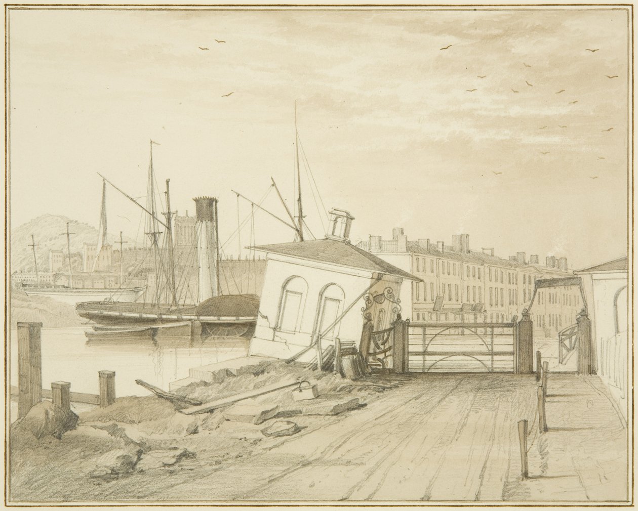 Toll Housen vajoaminen Prince Street Bridgellä, 1828 tekijältä Thomas Leeson the Elder Rowbotham