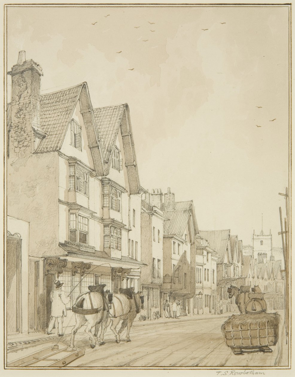 Temple Street, joka näyttää pohjoiseen (kynä ja akvarelli paperilla) tekijältä Thomas Leeson the Elder Rowbotham