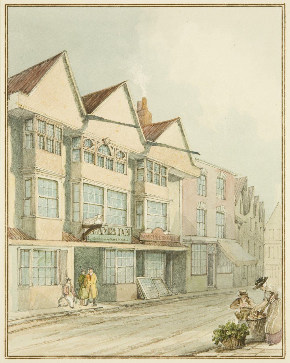 The Lamb Inn, West Street (akvarelli paperille) tekijältä Thomas Leeson the Elder Rowbotham